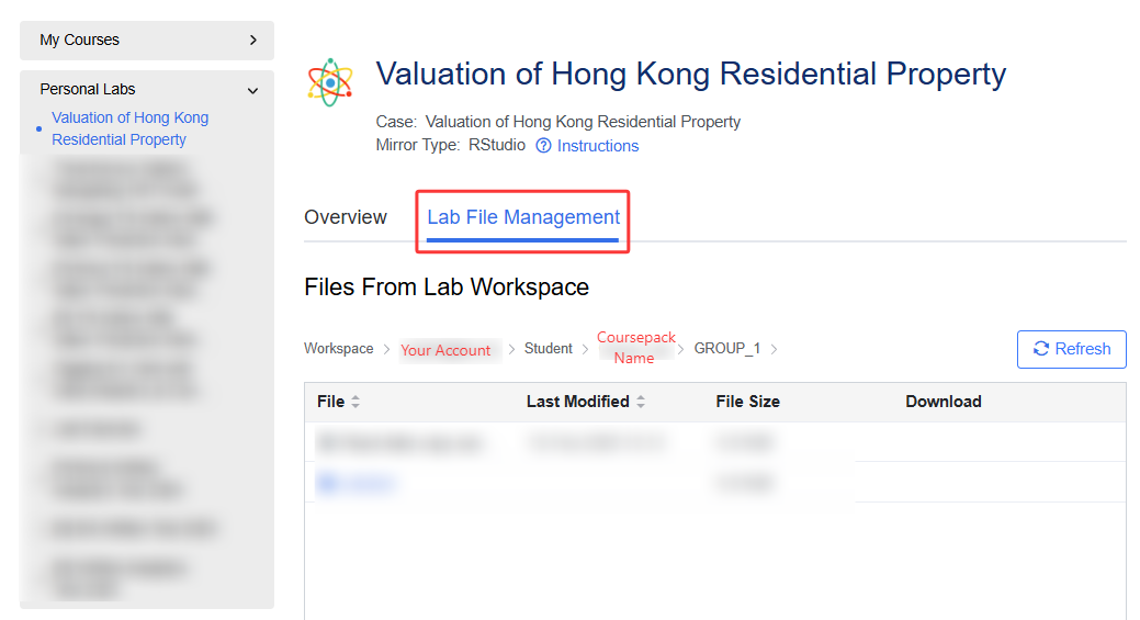 Find educator's personal lab to access copied workspaces